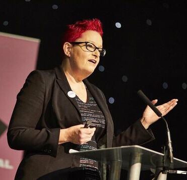 Image of Dr. Sue Black OBE addressing the Leeds International Festival.